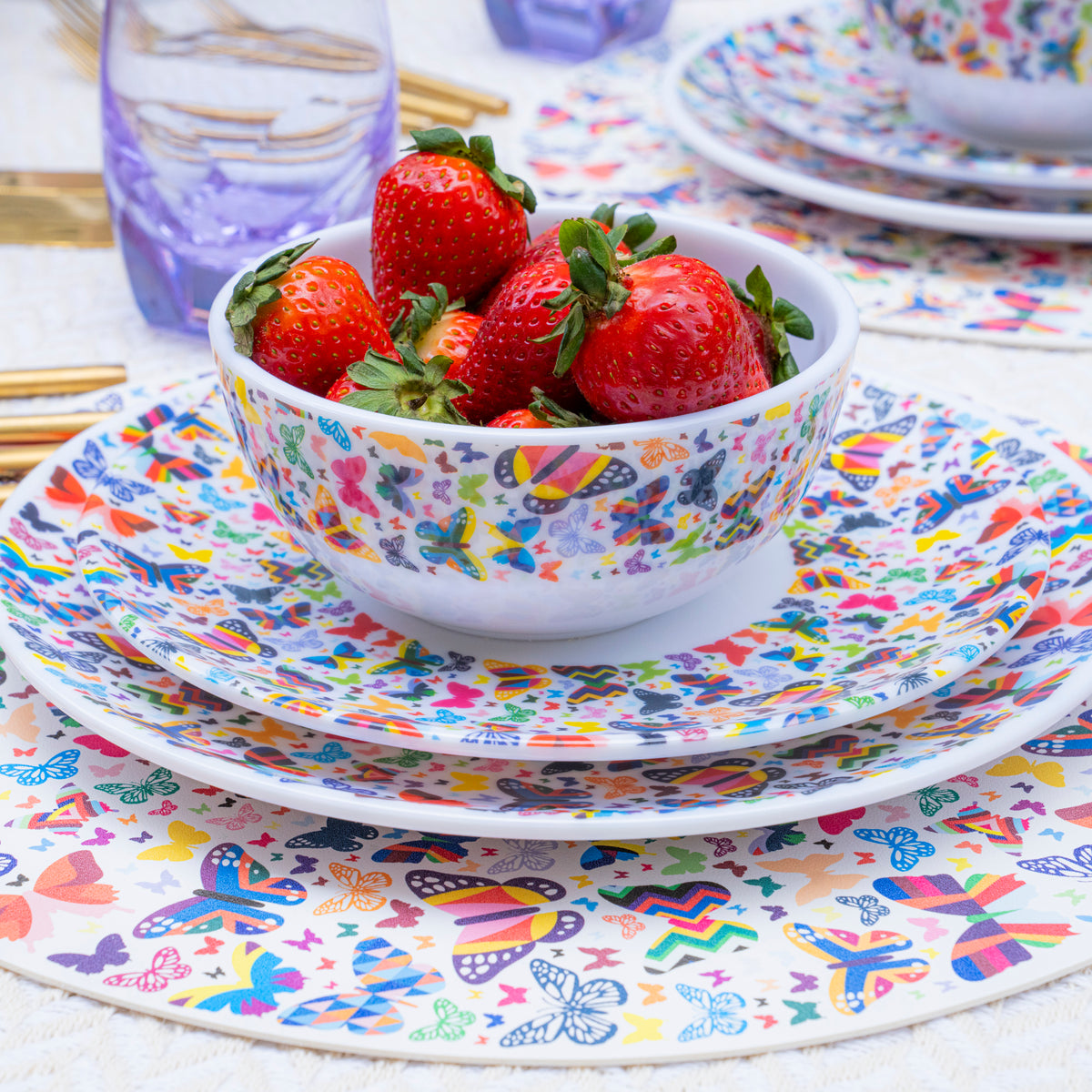 Multicolored Butterflies Starter Set - 12 Piece Setting
