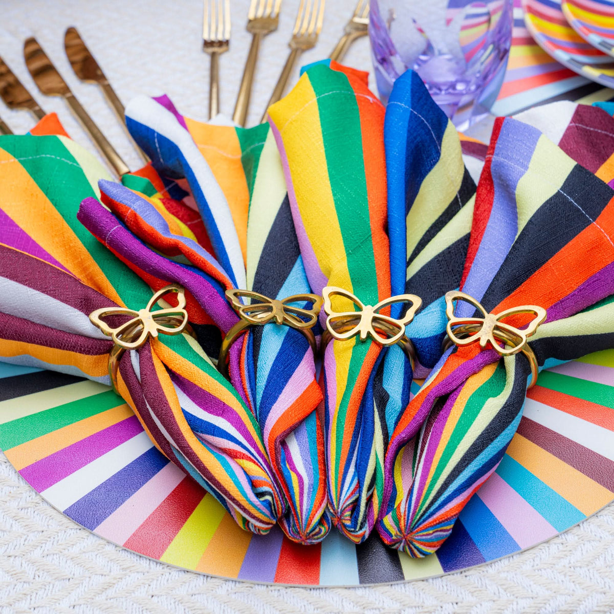 Multicolored Starburst Faux Linen Napkin Set of 4