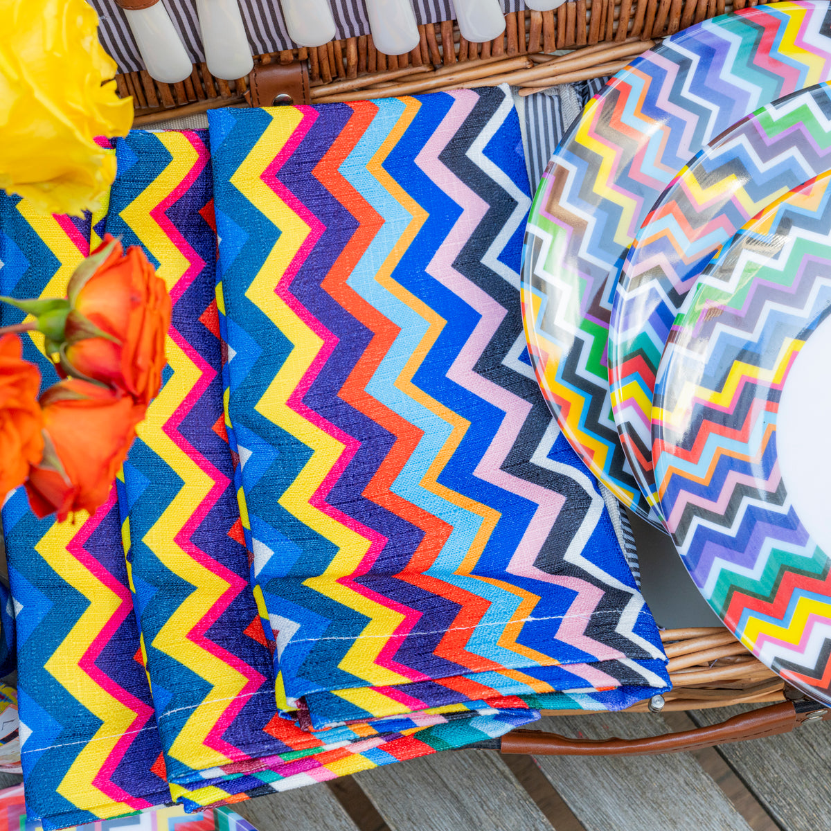 Multicolored Zigzag Faux Linen Napkin Set of 4