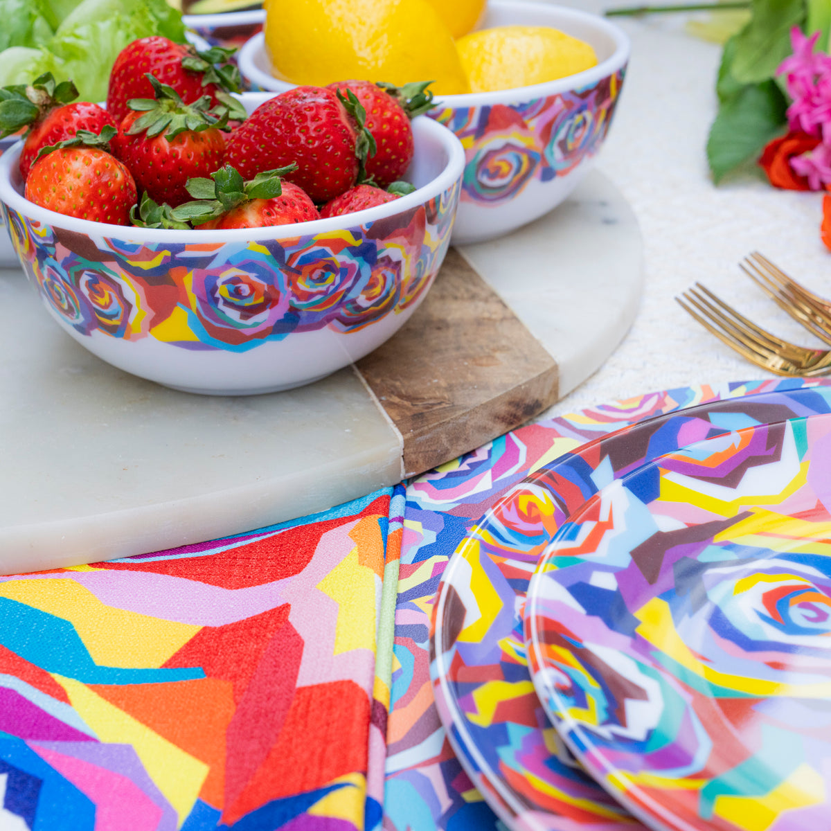 Multicolored Roses Melamine Bowl Set of 4