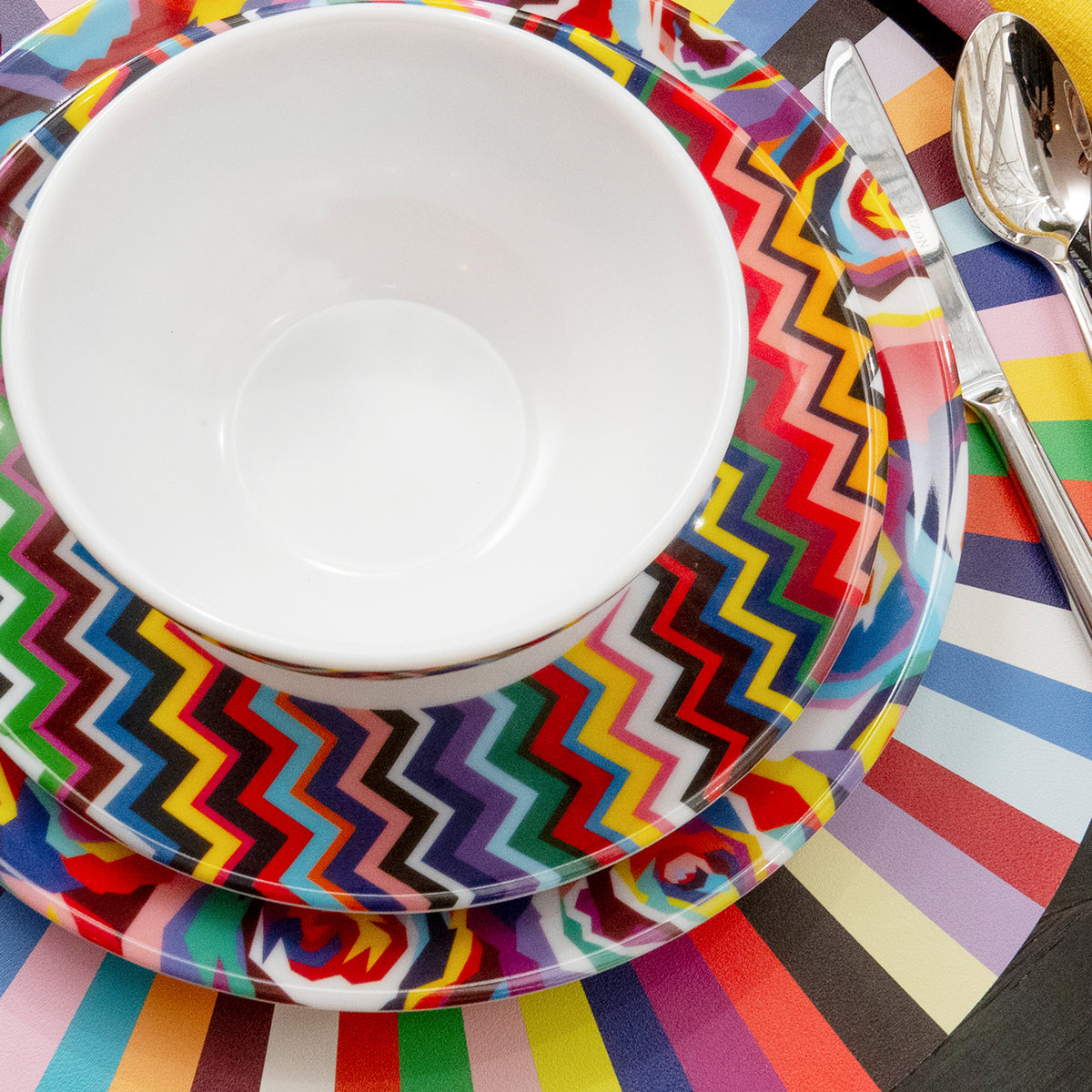 Multicolored Zigzag Salad Plate Set of 4