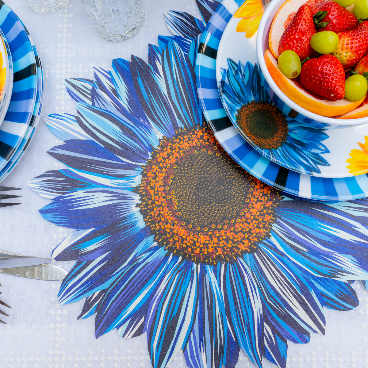 Blue Sunflower Vinyl Placemat Set of 4