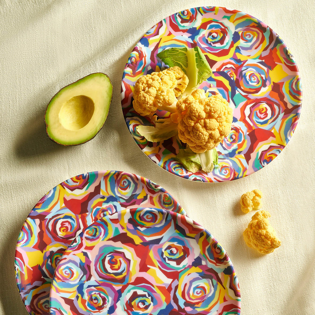 Multicolored Roses Salad Plate Set of 4