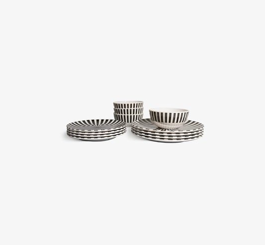 Black & White Starburst Starter Set - 12 Piece Setting