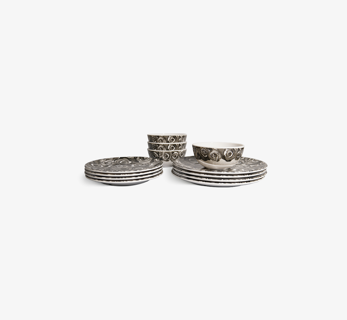 Grayscale Roses Starter Set - 12 Piece Setting