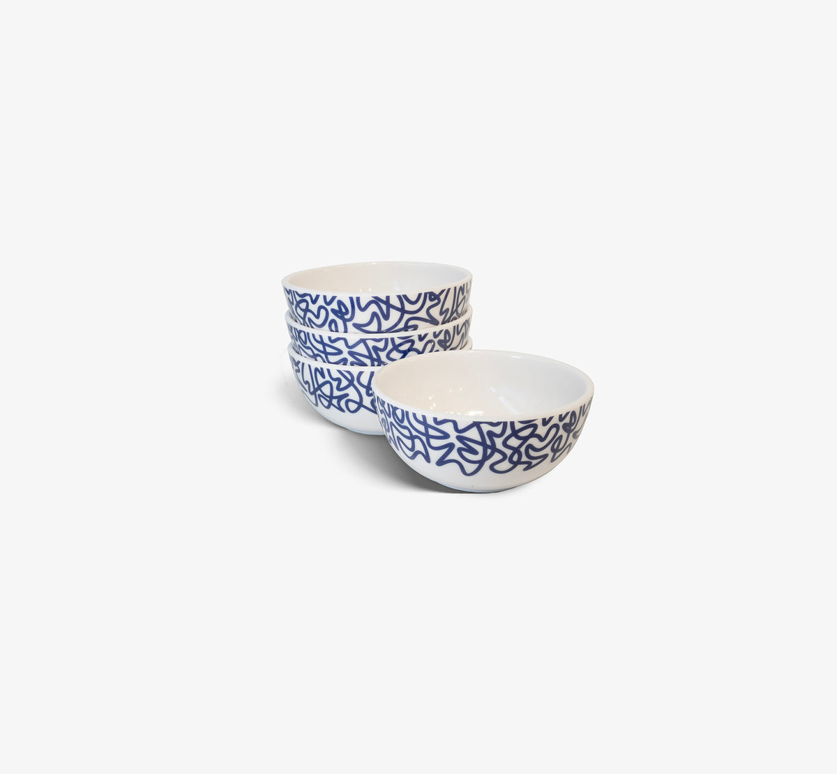 Navy Squiggly Melamine Bowl Set of 4