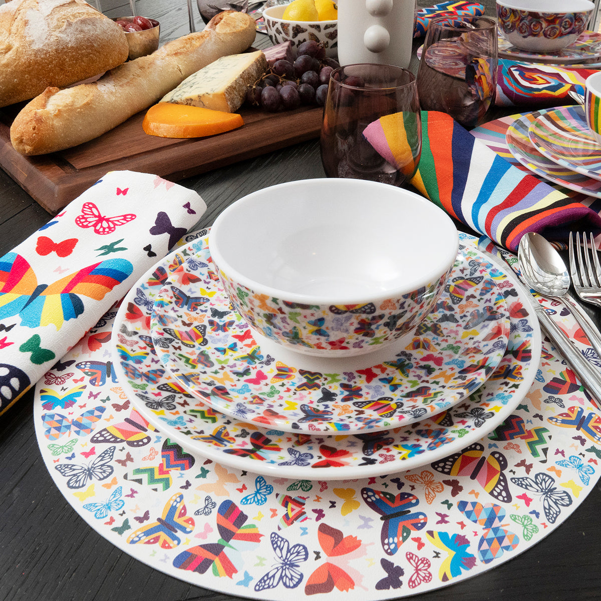 Multicolored Butterflies Hostess Set - 20 Piece Setting