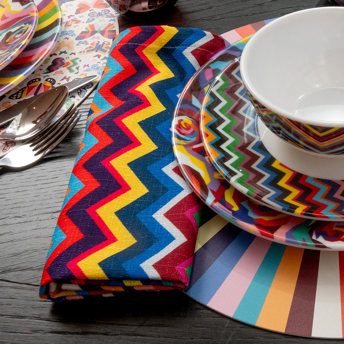 Multicolored Zigzag Faux Linen Napkin Set of 4