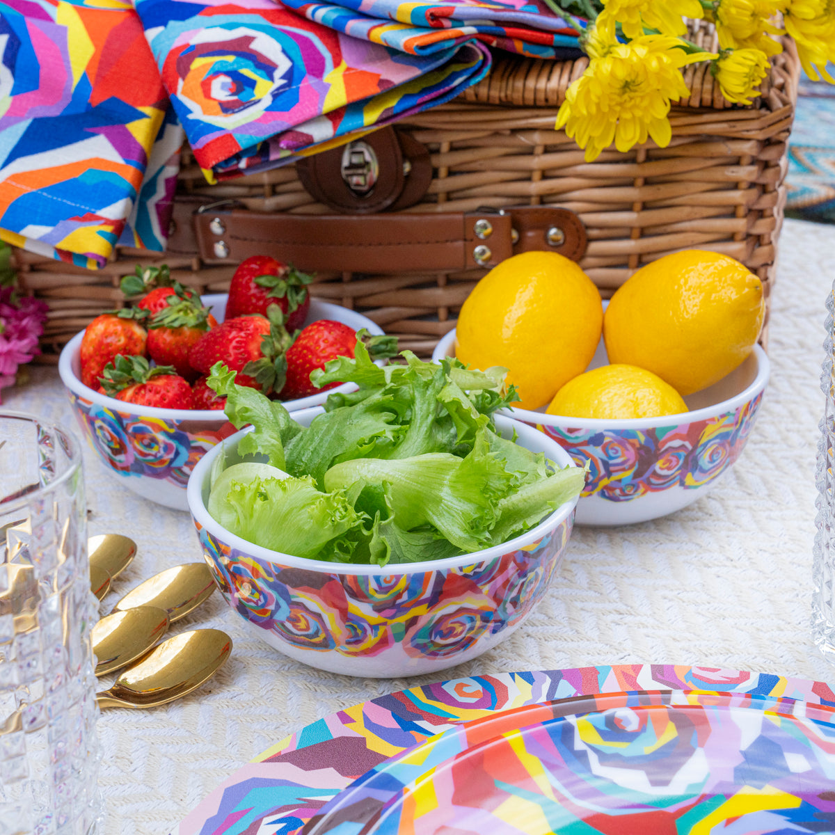 Multicolored Roses Melamine Bowl Set of 4