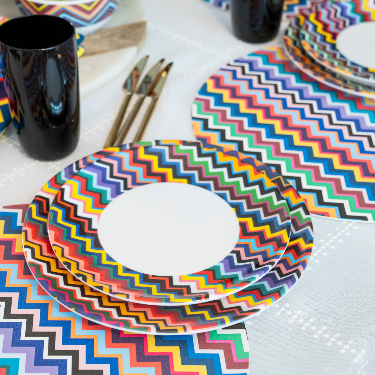 Multicolored Zigzag Salad Plate Set of 4