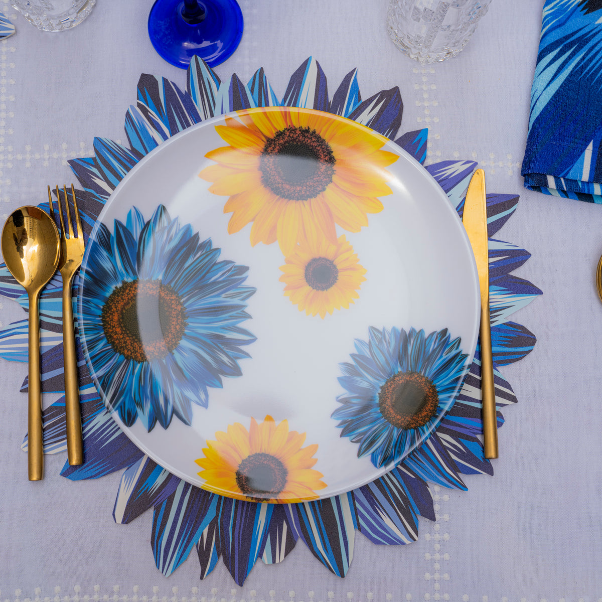 Blue Sunflower Dinner Plate Set of 4