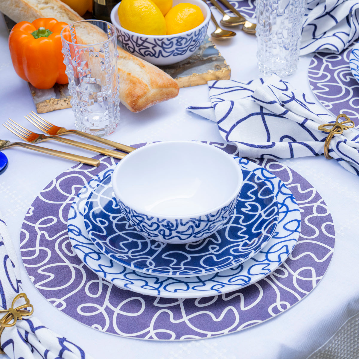 Navy Squiggly Hostess Set - 20 Piece Setting