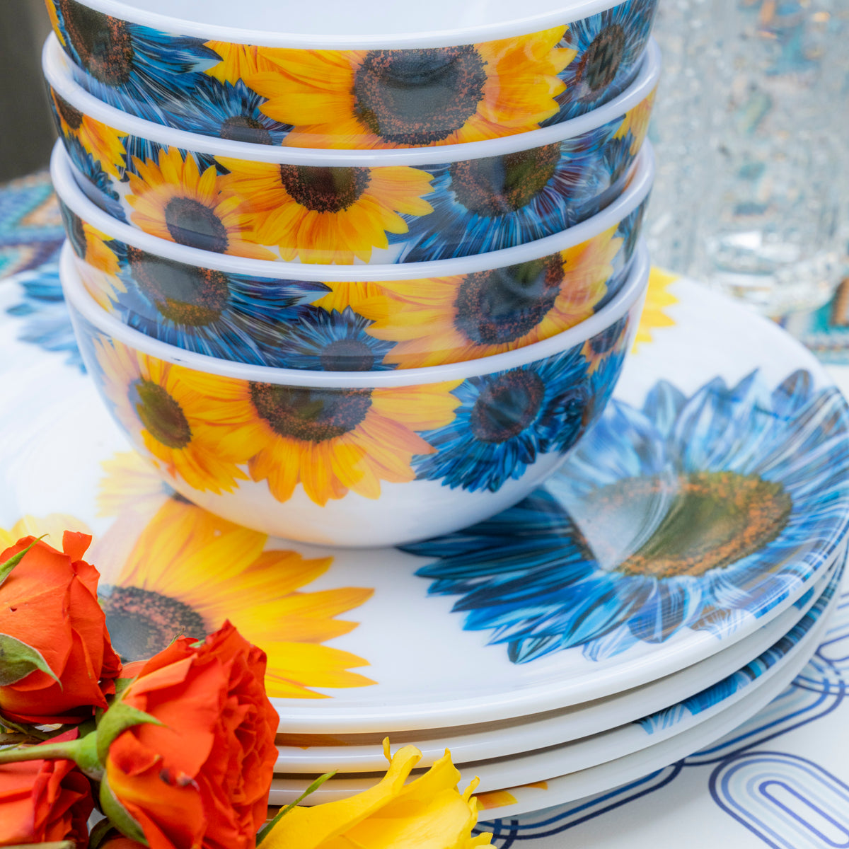 Blue Sunflower Melamine Bowl Set of 4
