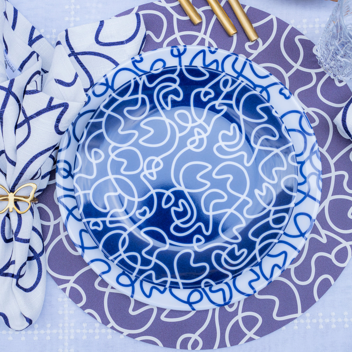 Navy Squiggly Salad Plate Set of 4