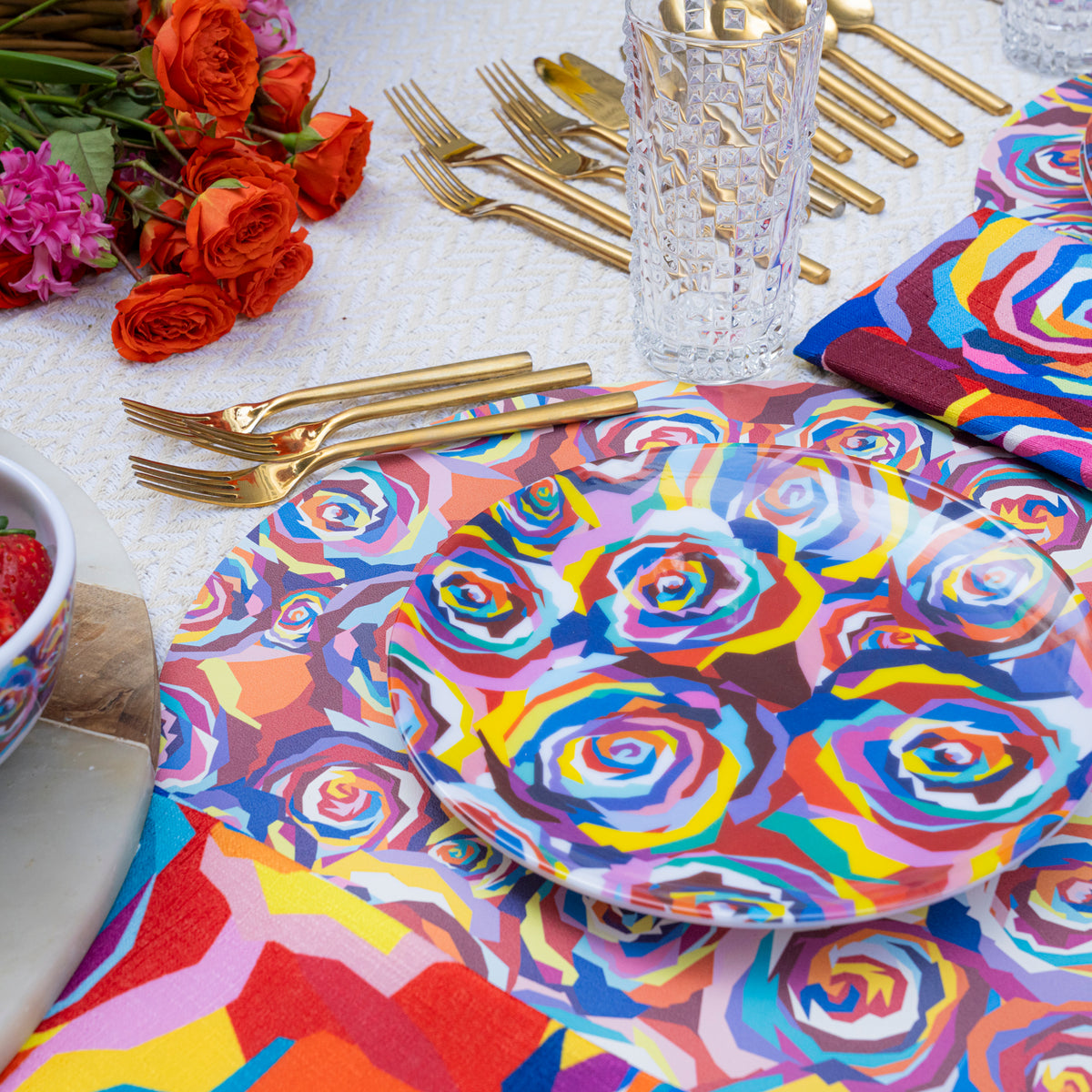 Multicolored Roses Salad Plate Set of 4
