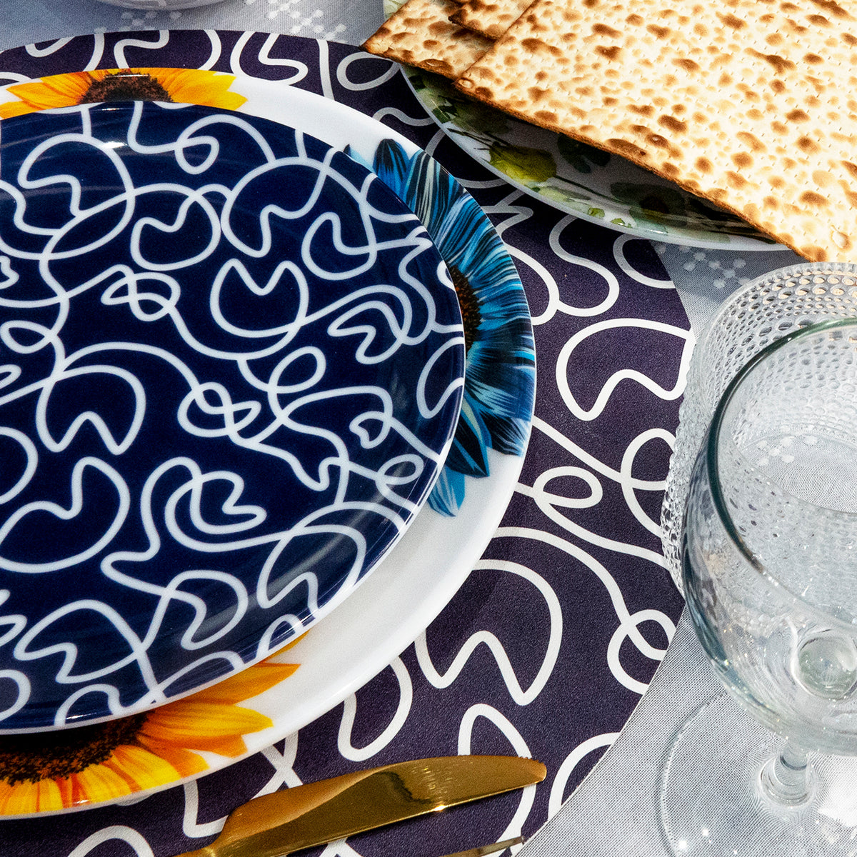 Navy Squiggly Vinyl Placemat Set of 4