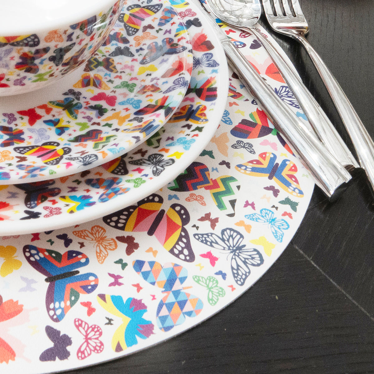Multicolored Butterflies Vinyl Placemat Set of 4