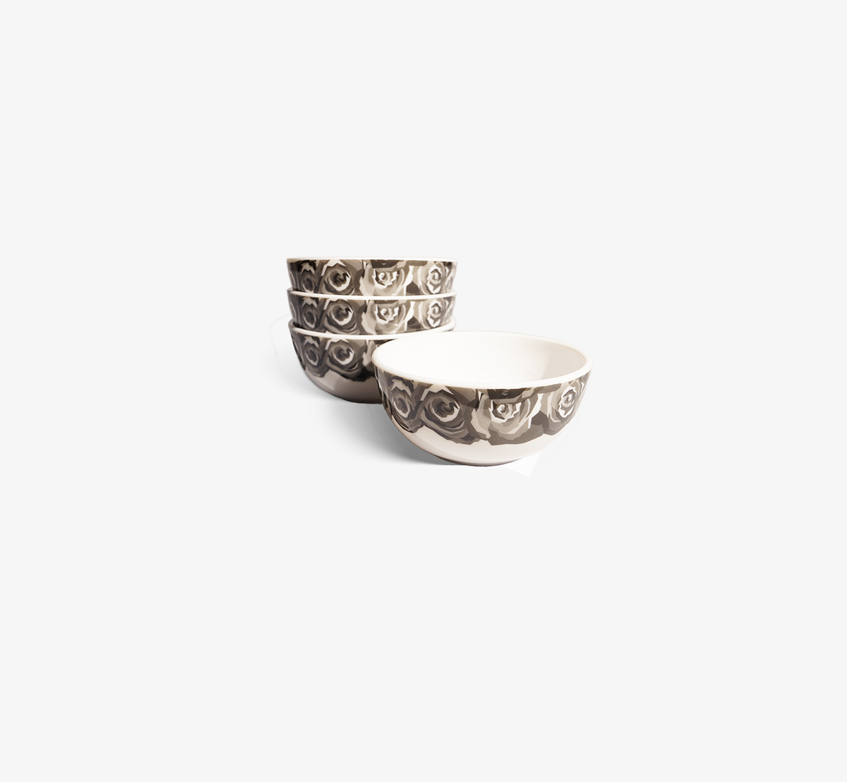 Grayscale Roses Melamine Bowl Set of 4