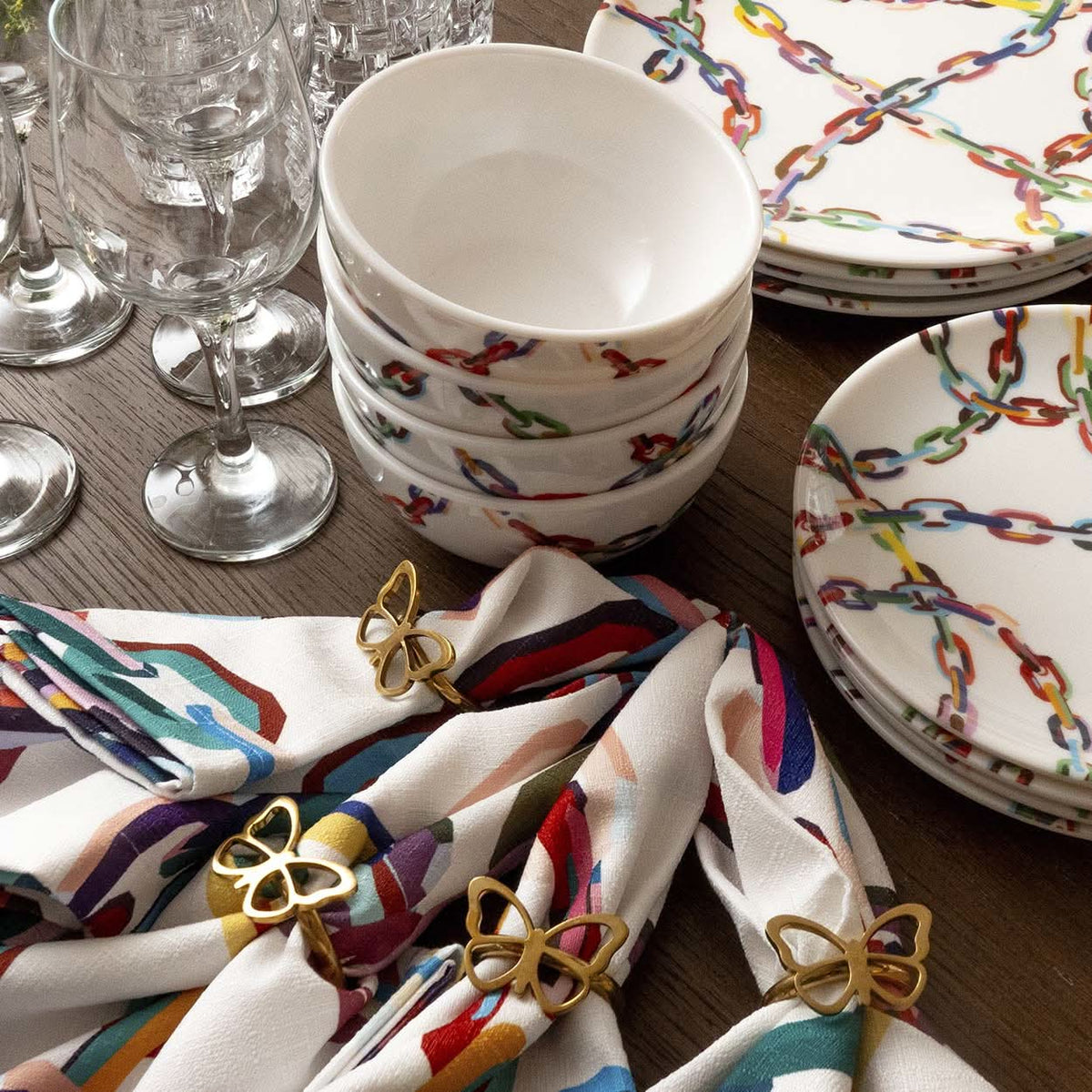Large Chain Link Faux Linen Napkin Set of 4